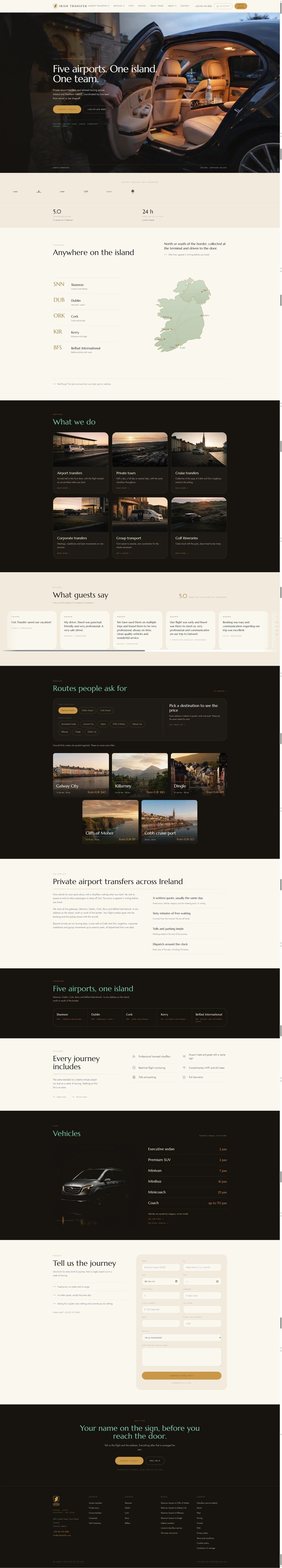 The Irish Transfer website, from the opening screen to the footer